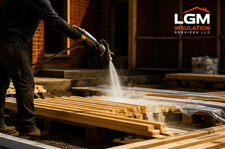 Fire retardant coating being applied to structural material