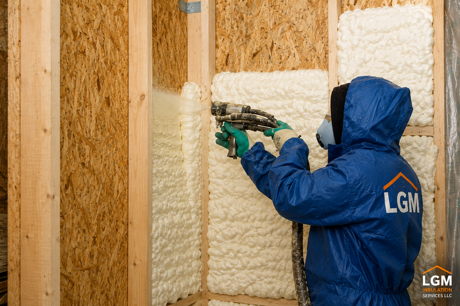 Spray foam insulation being professionally installed